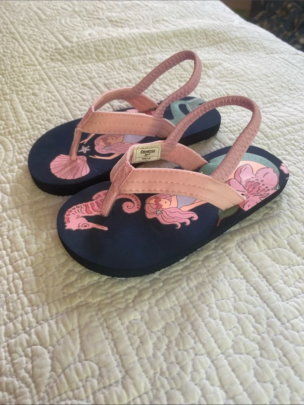 OshKosh B'gosh Navy Flip Flops with Pink Mermaid Print